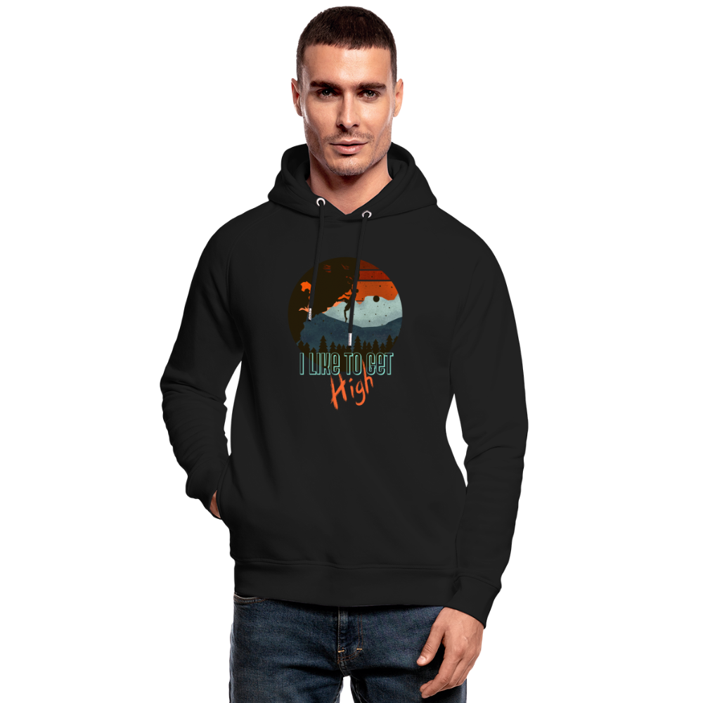 Unisex Bio-Hoodie "I like to get high" - Schwarz