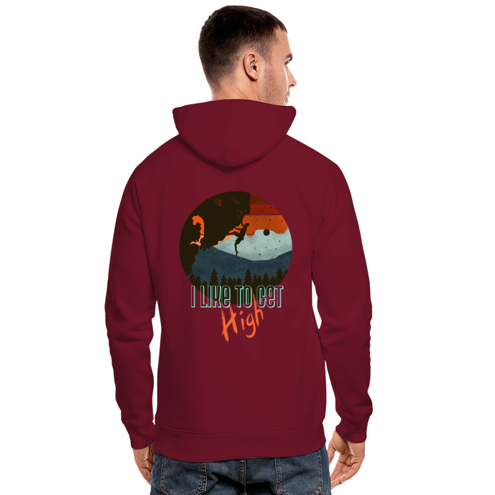 Unisex Bio-Hoodie "I like to get high" - Burgunderrot