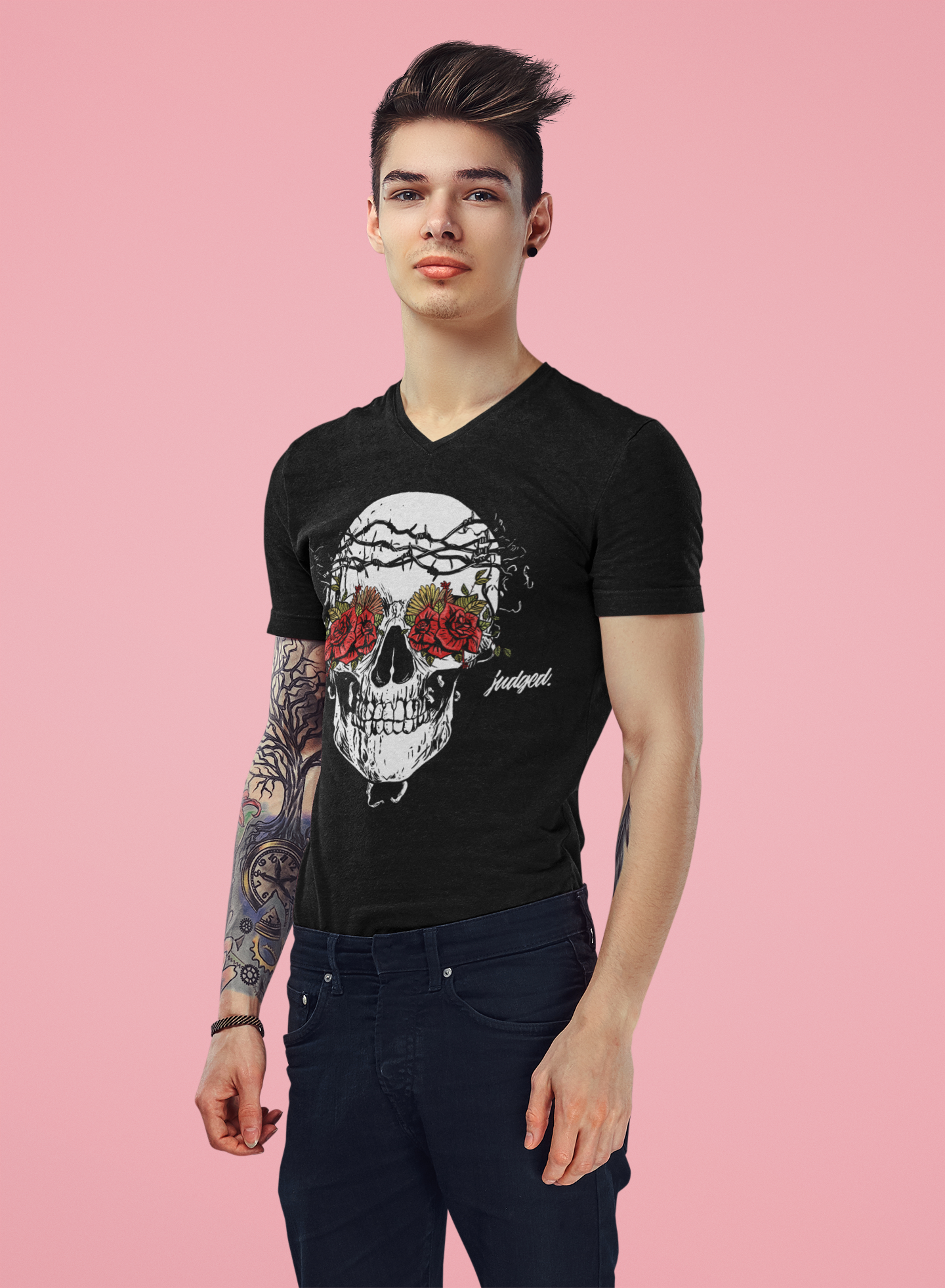 judged. V-Neck Short Sleeve Tee