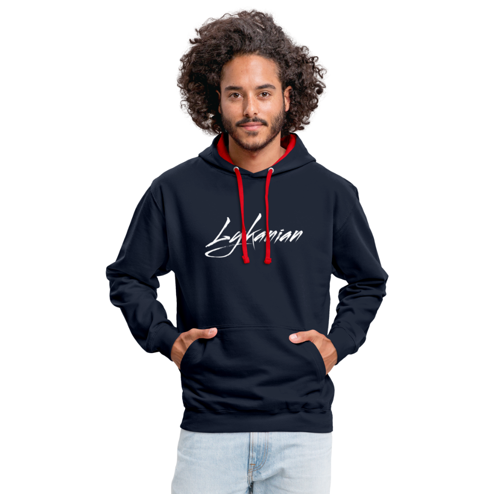 Contrast Colour Hoodie Unisex - Navy/Rot