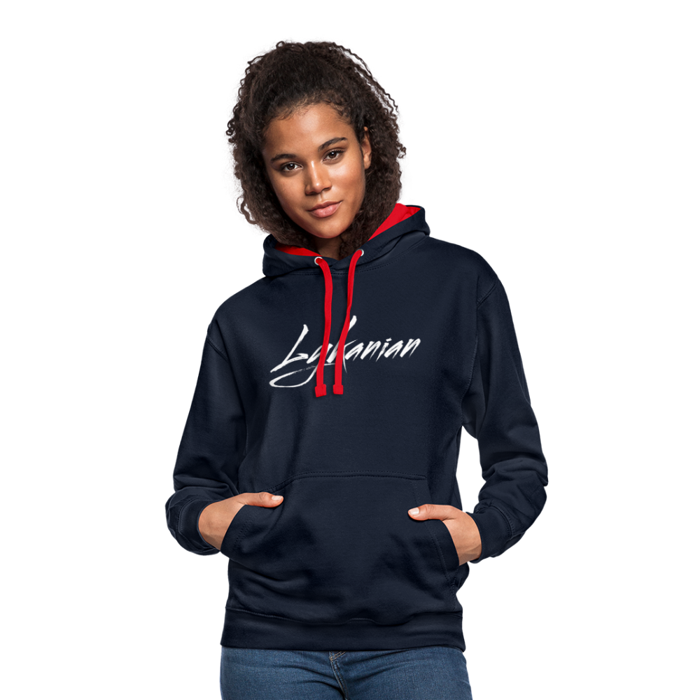 Contrast Colour Hoodie Unisex - Navy/Rot